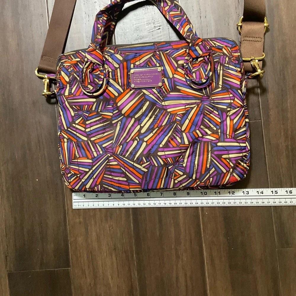 Marc By Marc Jacobs Quilted Multicolor Belted Padded Laptop Bag Gold Hardware